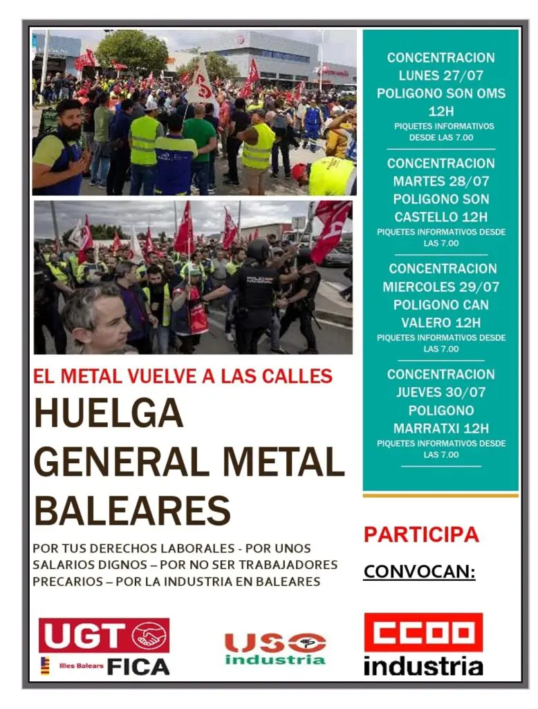 Cartel huelga metal Islas Baleares
